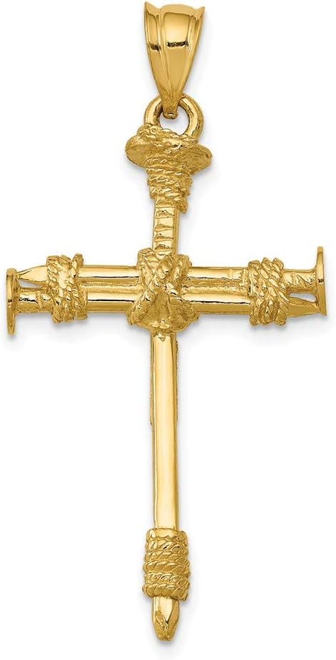 Solid 14K Yellow Gold Polished Nail Cross Pendant (1.57 x 0.79 Inches)