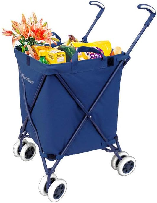 The Original VersaCart Transit Folding Shopping and Utility Cart, Water-Resistant Heavy-Duty Canvas with Cover, Double Front Swivel Wheels, Compact Folding, Transport Up To 120 Pounds, Signature Blue