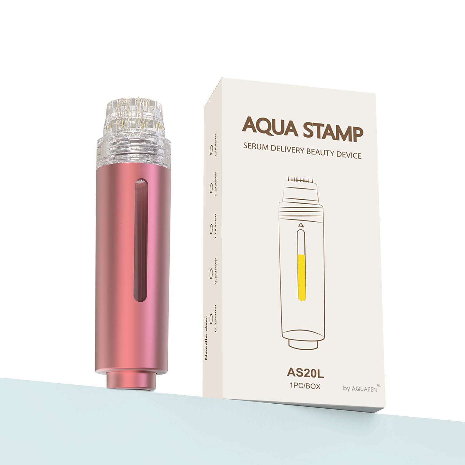 AQUA STAMP 2-in-1 Titanium Derma Stamp Pen | 0.25mm Gold Micro Infusion Hydra Needles | Manual Microneedling Tool for Face Lips Scalp Care | Fine Touch Serum Applicator