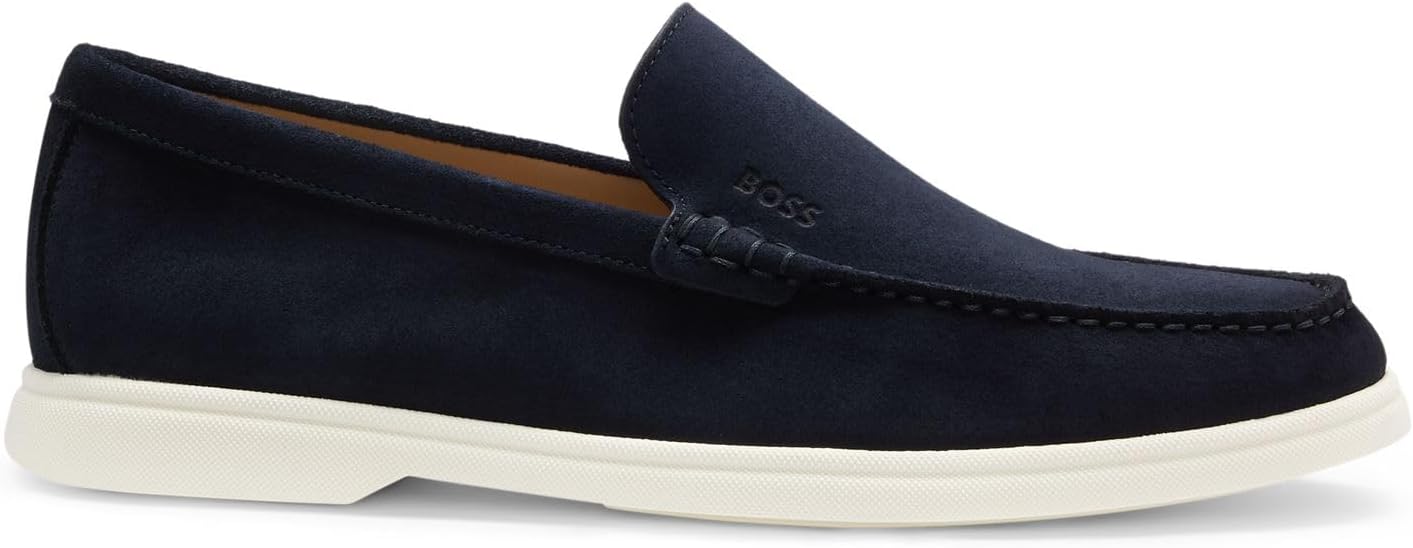 BOSS Mens Sienne Loaf Suede Loafers with Contrast Outsole Size
