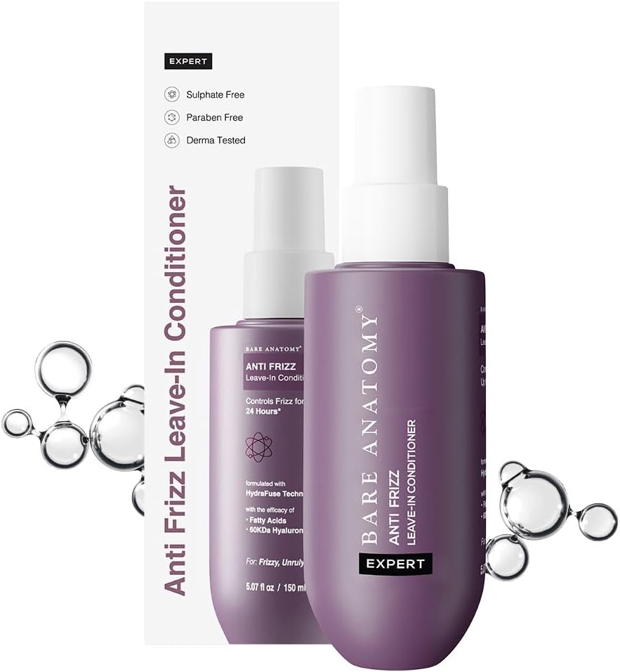 Bare Anatomy Anti Frizz Leave In Conditioner | Deep Conditioned Frizz Controlled Hair For 24 hrs | For Dry & Frizzy Hair | For Women and Men | Get Smoother, Healthy & Glossy Hair | 150ml