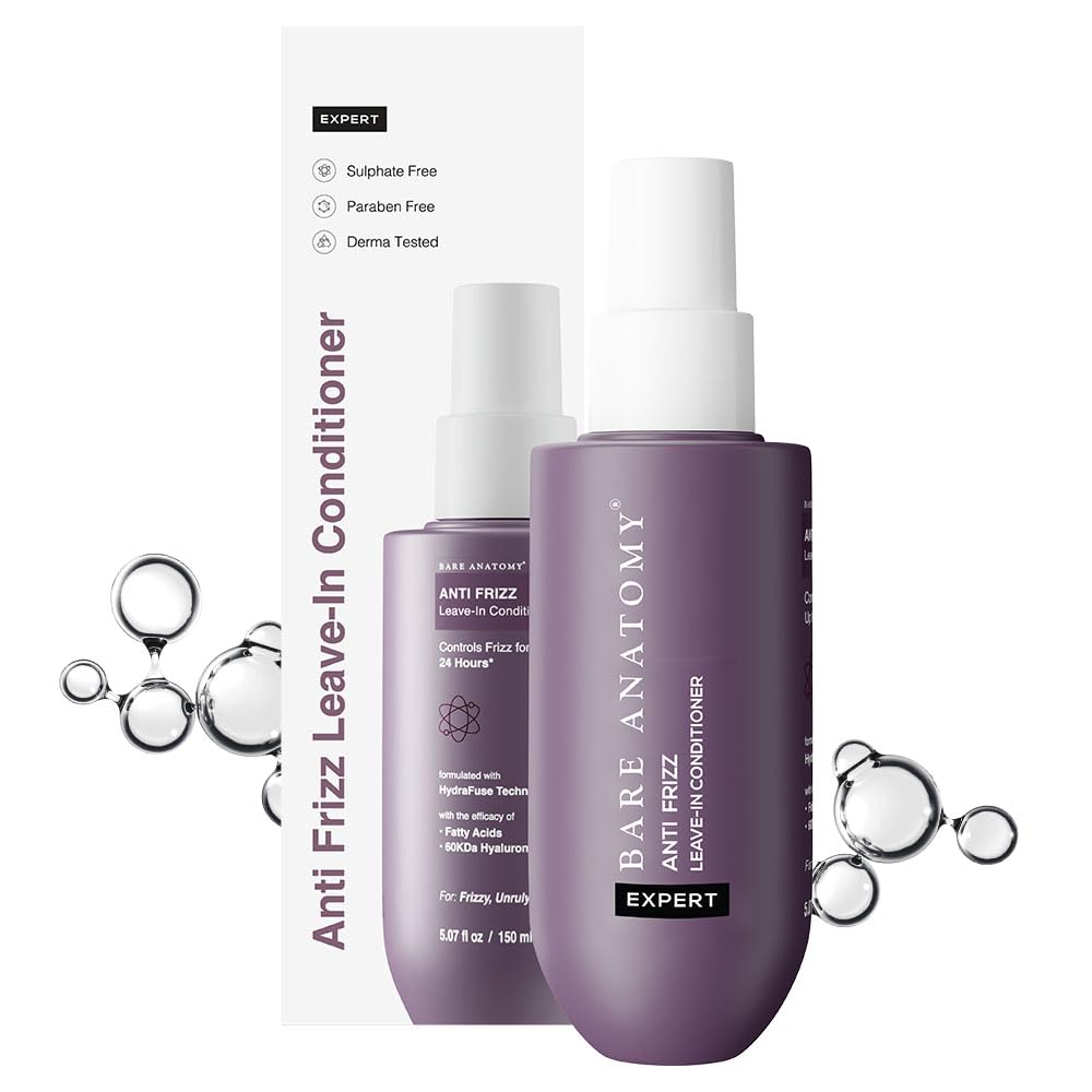 Bare Anatomy Anti Frizz Leave In Conditioner | Deep Conditioned Frizz Controlled Hair For 24 hrs | For Dry & Frizzy Hair | For Women and Men | Get Smoother, Healthy & Glossy Hair | 150ml