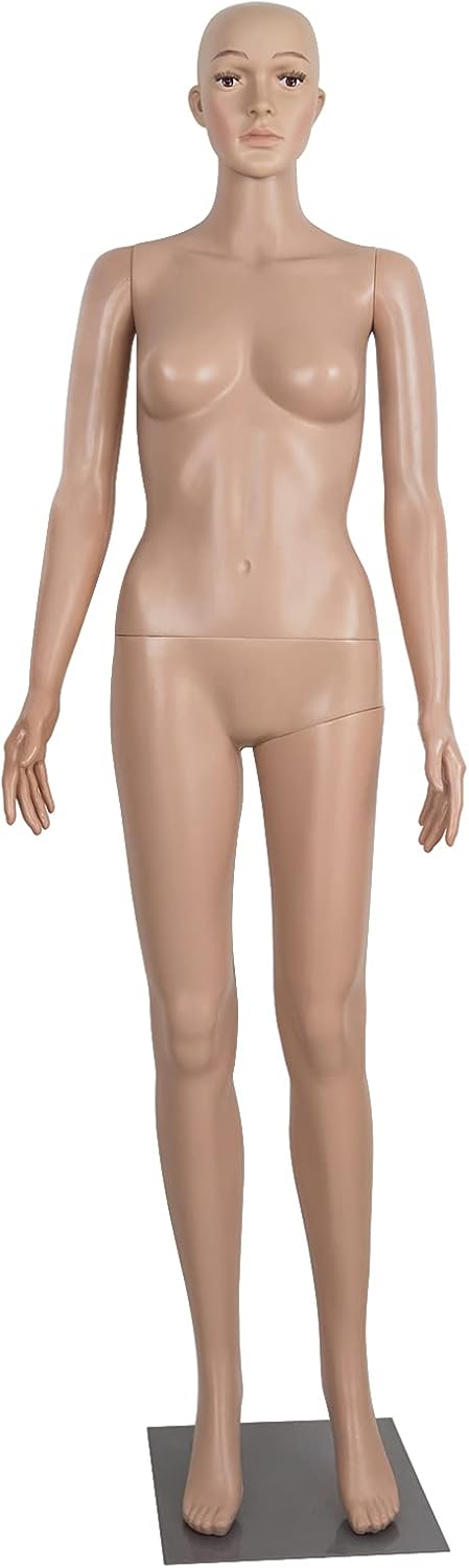 Female Mannequin Full Body Dress Form Stand 69 Inch Adjustable Plastic Detachable Mannequin Stand Realistic Display Head Metal Base (69 Inches-A)