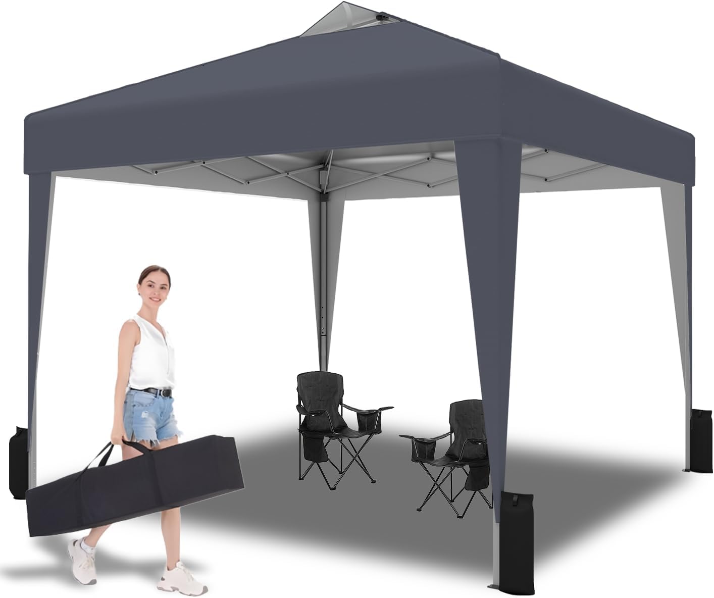 DADAWAY 3 x 3M Pop Up Gazebo Canopy, One-Button Instant Setup, Water and UV Resistant Party Camping Tent Canopy Marquee with Carry Bag-Dark Grey
