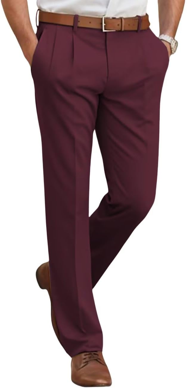 Men's Classic Fit Dress Pants Straight Leg Spring Summer Casual Suit Pants Pleat Front Plain Work Business Trousers Slacks