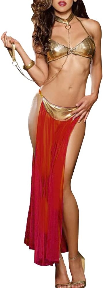 VicSec Sexy Babydoll Lingerie Set Women Belly Dance Cosplay Costume Arab Sheer Strappy Bra Egyptian Queen Dress Latin Female Prisoner Suit with Collar Panties for Masquerade Halloween