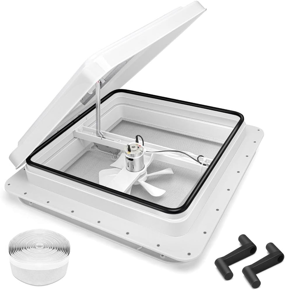 RV Vent Fan 14 Inch Trailer Roof Vent with 12V Fan, 14" x 14" RV Roof Vents for Trailer/Camper, Camper Vents with 6" Blades