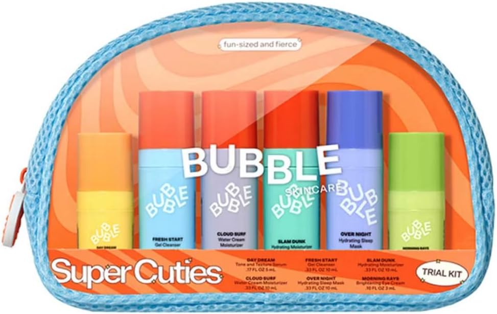 Bubble Super Cuties Kit - Day Moisturiser, Night Cream, Eye Cream, Sleep Mask, Gel Cleanser, Water Cream, Vitamin C + Niacinamide Serum