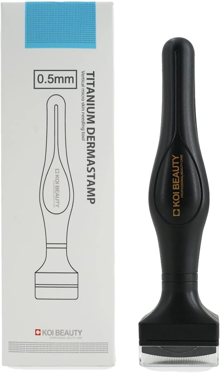 KOI BEAUTY Derma Stamp 0.5mm for Hair and Beard Growth, Derma Roller with 175 Real Individual Needles Titanium for Face Body Scalp Care, Professional Microneedling Dermastamp for Women and Men at Home