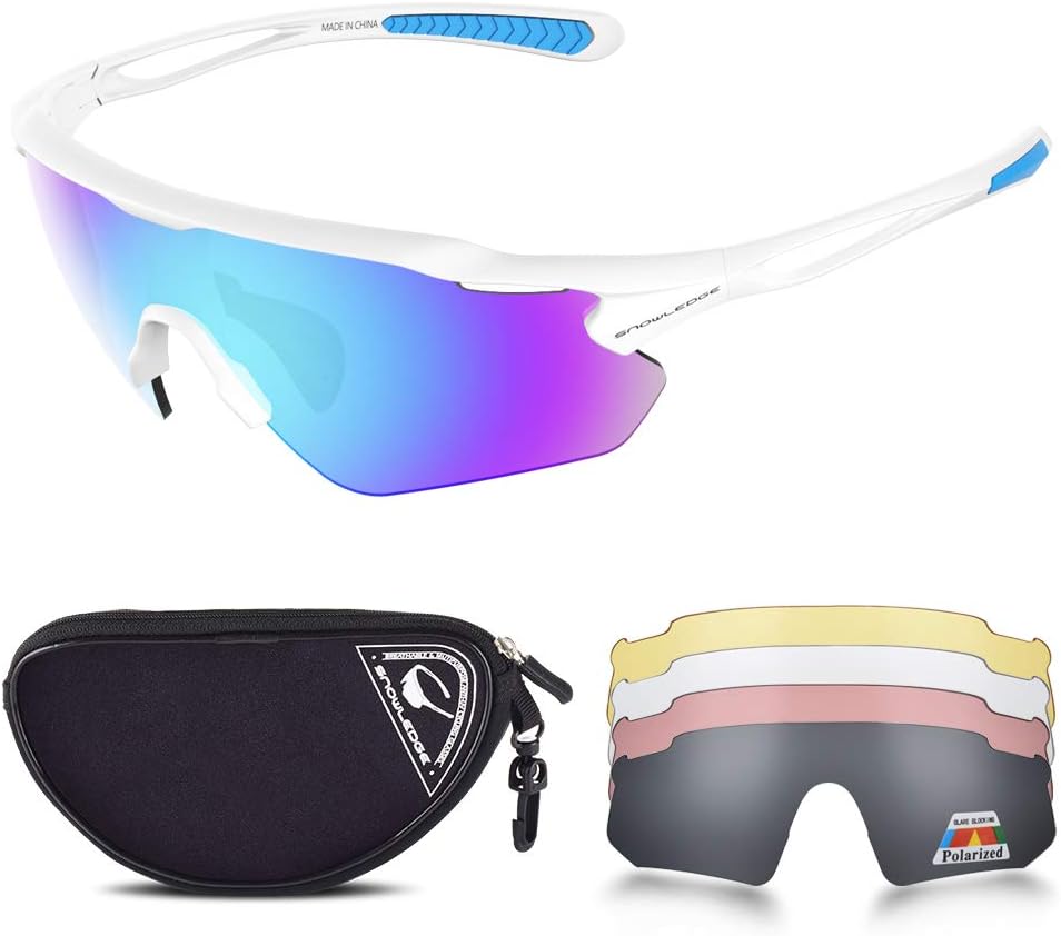 Snowledge Sports Sunglasses UV 400 Protection, Cycling Glasses with TR90 Superlight Frame for Men Women Cycling Climbing Fishing Driving Golf