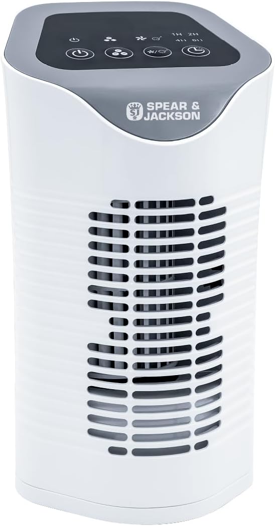 Spear & Jackson 38065 Air Purifier with HEPA & Carbon Filters, Air Cleaner for Allergies, Pollen, Pets, Dust, Smokers; Ionizer & Timer Function