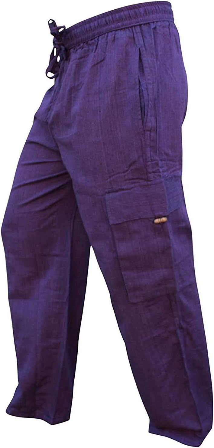 SHOPOHOLIC FASHION Mens Elastic Waist Cargo Pants Plain Hippy Combat Trousers