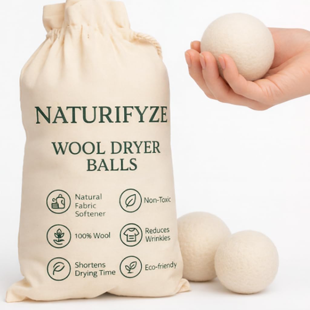 Wool Dryer Balls - 100% New Zealand Sheep Wool - Natural Fabric Softening, Reduces Clothing Wrinkles (6 Pack)