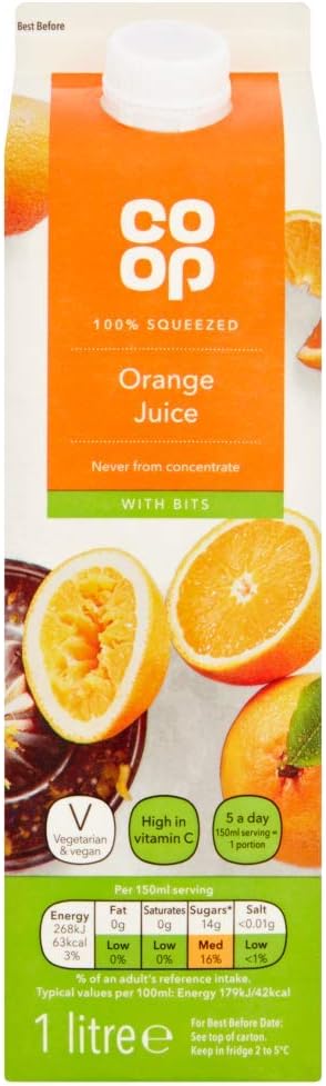 Co-op 100% Squeezed Orange Juice with Bits, 1L