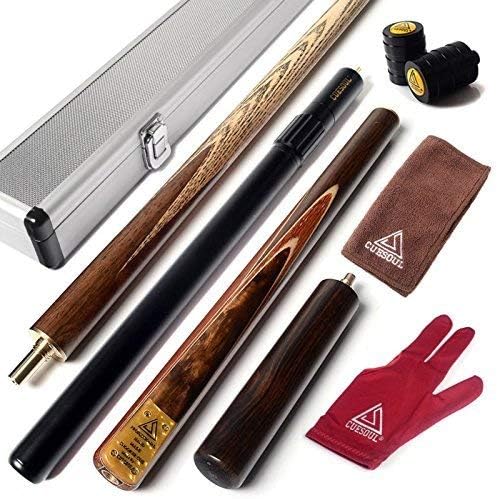 CUESOUL 57" 3/4 Jointed Snooker Billiard Pool Cue Set 18oz, 9.5mm Tip | Telescopic & 6" Walnut Extension, Ash Shaft & Walnut Butt, Classic Design, Reach Rail Shots, with Aluminium Case, Ideal Gift