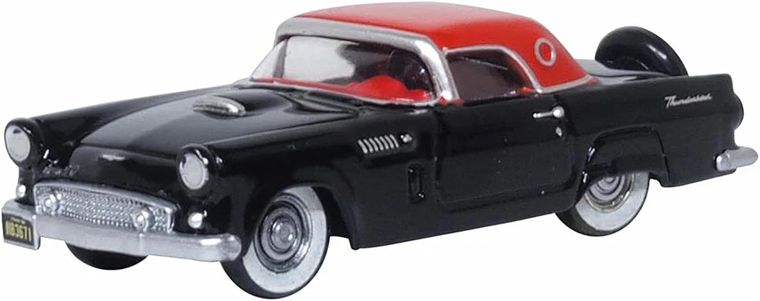 1956 Thunderbird Raven Black with Fiesta Red Top 1/87 (HO) Scale Diecast Model Car by Oxford Diecast 87TH56008