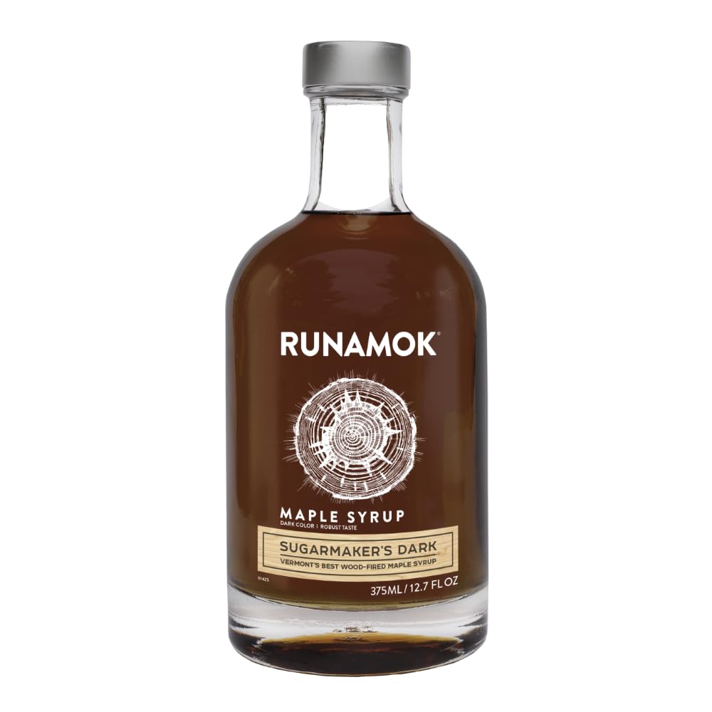Runamok Maple Syrup Sugarmaker's Dark - Grade A Vermont Maple Syrup, Dark Color, Robust Taste | Pure Wood Fired Maple Syrup & 100% Natural | Classic Breakfast & Pancake Syrup | 12.68 Fl Oz (375mL)