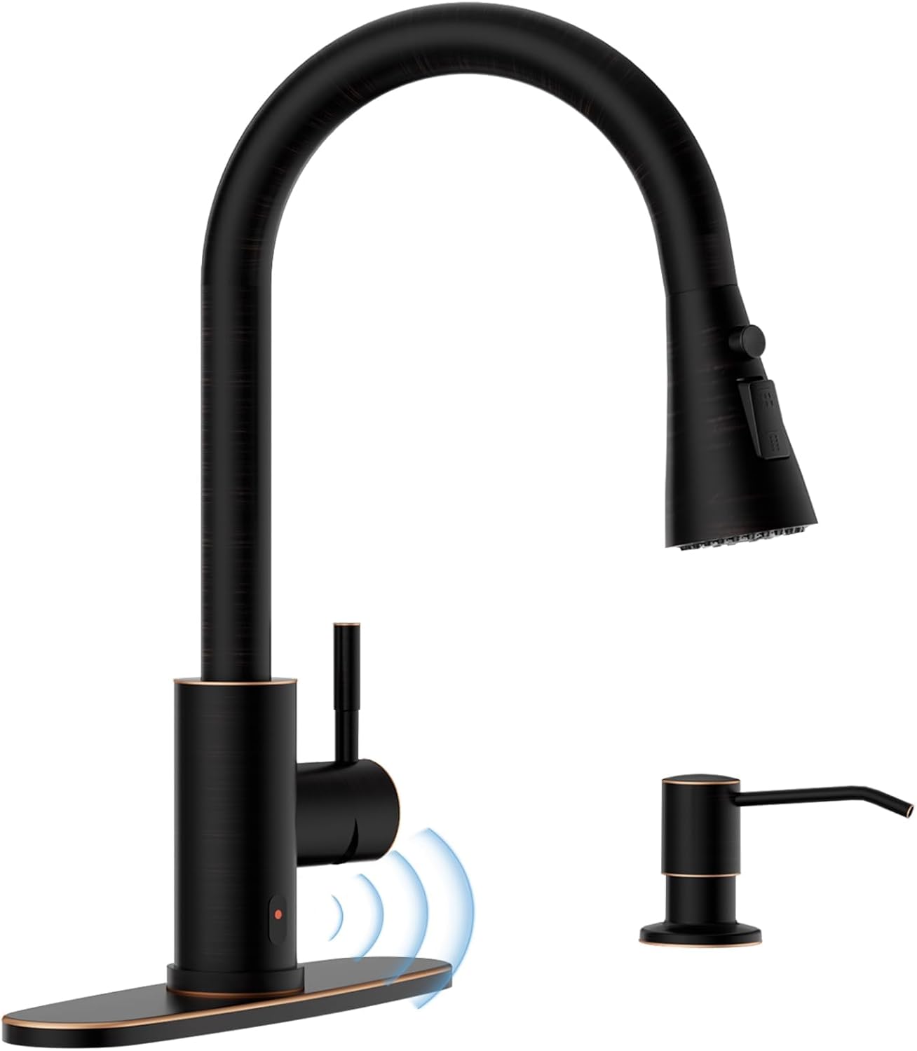 APPASO Touchless Kitchen Faucet, Oil Rubbed Bronze Sink Faucets with Soap Dispenser and Pull Down Sprayer 3 Modes, Activated Motion Sensor Hands Free with Deck Plate, High Arch