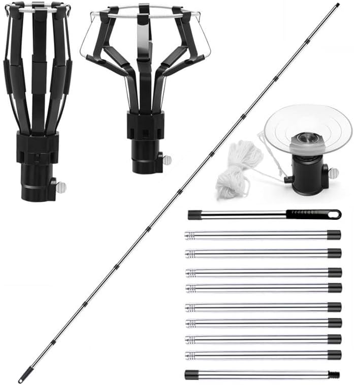 12FT Light Bulb Changer for High Ceilings, LED Bulb Removal Tool with 10x Poles, Suction Cup and 3X Adapter Heads for Household Hanging Lights
