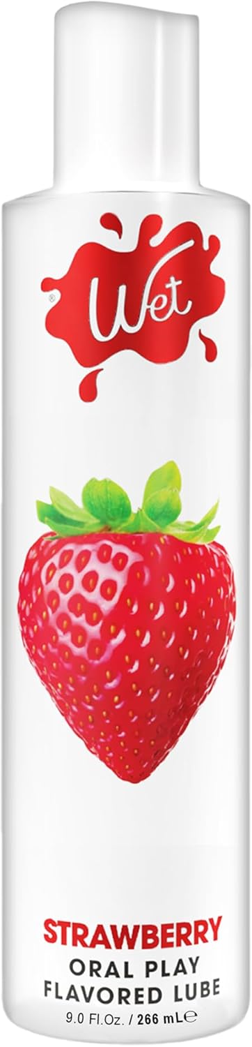 Wet Sexy Strawberry Premium Flavored Edible Lube for Men, Women and Couples | Long-Lasting, Condom Safe, Sugar Free, 9 fl oz