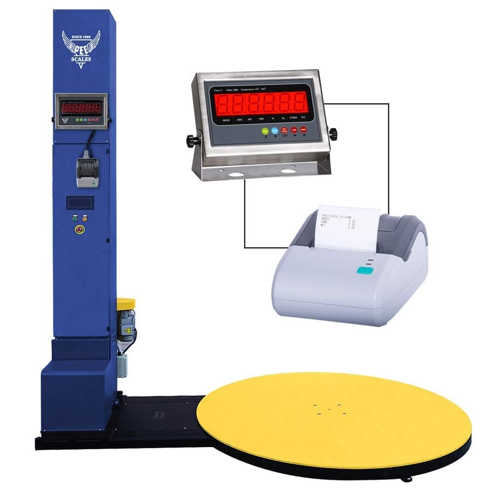 PEC Automatic Stretch Wrap Machine, Electric Pallet Wrapping Machine with Built-in Scale and Thermal Label Printer, 5000lbs Capacity for Weighing and Wrapping,Automatic Shrink Wrap Machine