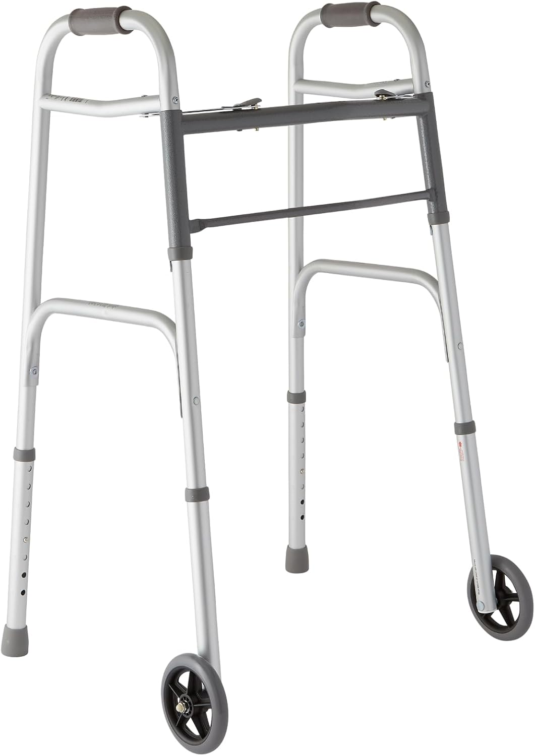 Medline Lightweight Two Button Folding Walker with 5" Wheels, Aluminum Frame Supports up to 300 lbs