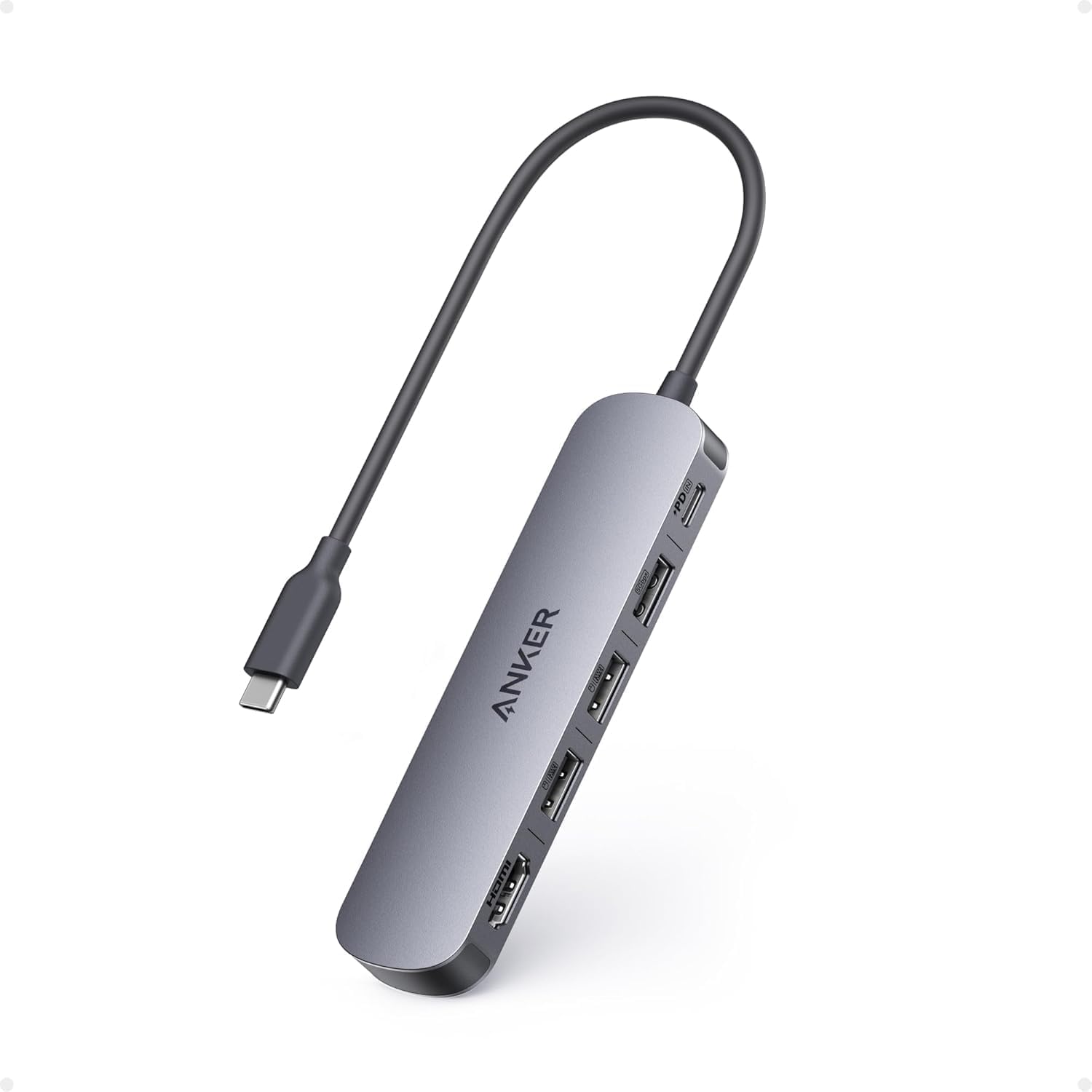 Anker USB-C Hub (5-in-1), 4K@30Hz HDMI with 100W Max Power Delivery, USB-C & USB-A Data Ports, Compact and Stylish for MacBook, Dell XPS, and More (Charger Not Included)