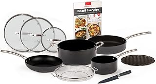 Emeril Everyday Forever Pans Hard-Anodized Pots and Pans Set Nonstick, Induction Cookware with Utensils by Emeril Lagasse, Black, 10-pc Cookware Set + Cookbook (10 Pc with Cookbook) OPEN BOX