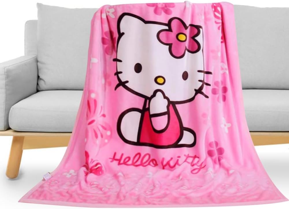 LKNBIF Hellokiitty Blanket, Throw Blanket Soft Cover Flannel Cozy Plush Fleece Blanket Cartoon Anime Throw Blanket Sofa Throw Fluffy Soft Warm Versatile Fleece Blanket for Kids and Adults, 100 x 140cm