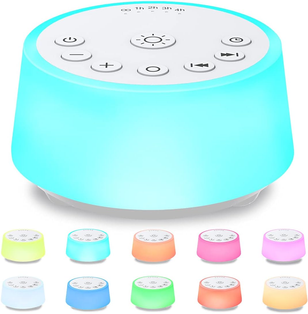 Color Noise Sound Machines 10 Colors Night Light 25 Soothing Sounds Sleep White Noise Machine 32 Volume Levels 5 Timers Memory Function Adjustable Brightness