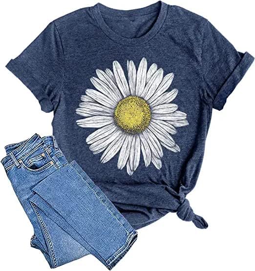 Sunflower Shirts Women Flower Graphic T-Shirts Inspirational Tees Casual Faith Shirt Short Sleeve Tops