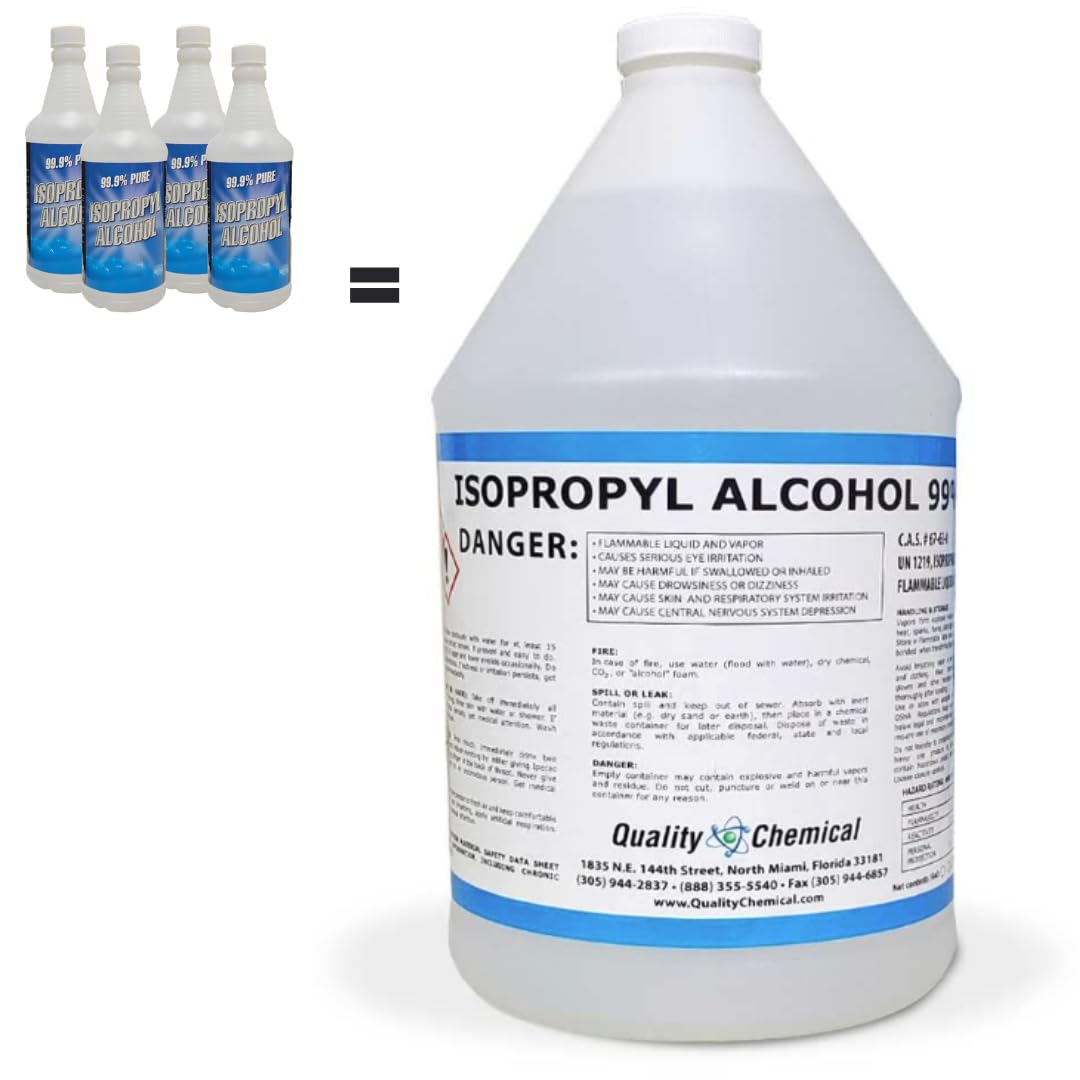Quality Chemical - Super Premium - 99.9% Pure Isopropyl Alcohol (IPA) - Made in The USA - 1 Gallon - (4) 32 Fl Oz Bottles - Concentrated Isopropyl Alcohol