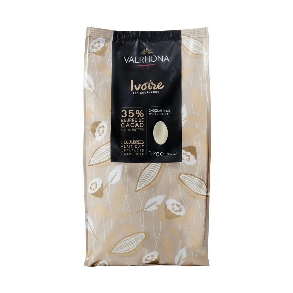 Valrhona White Chocolate Couverture Ivoire 35% Cocoa 43% Sugar 41.1% Fat Content 21.5% Whole Milk - 3Kg - Feves | 43% sugar, 41.1% fat content, 21.5% whole milk