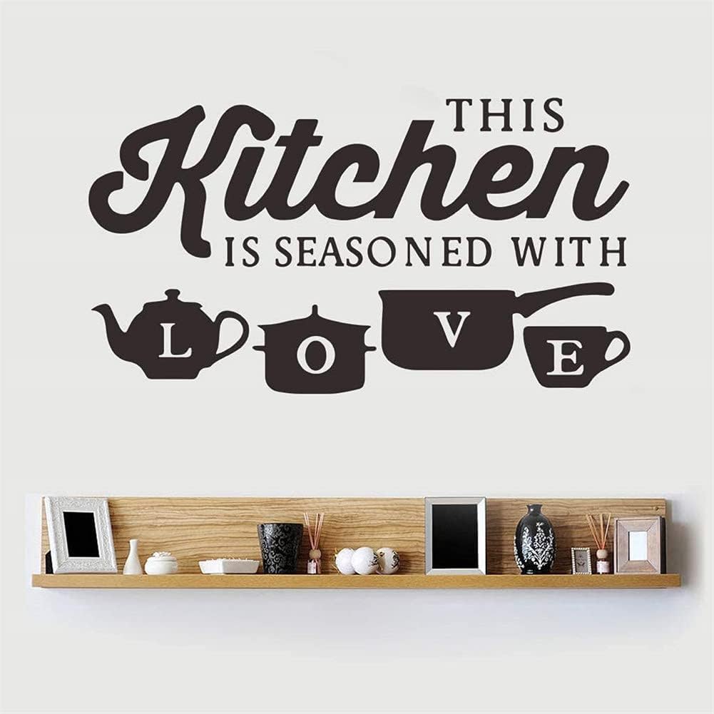 Wajade This Kitchen is Seasoned with Love Wall Stickers Kitchen Decoration Wall Decals Inspiration Quotes Vinyl Wall Art Mural Home Decoration