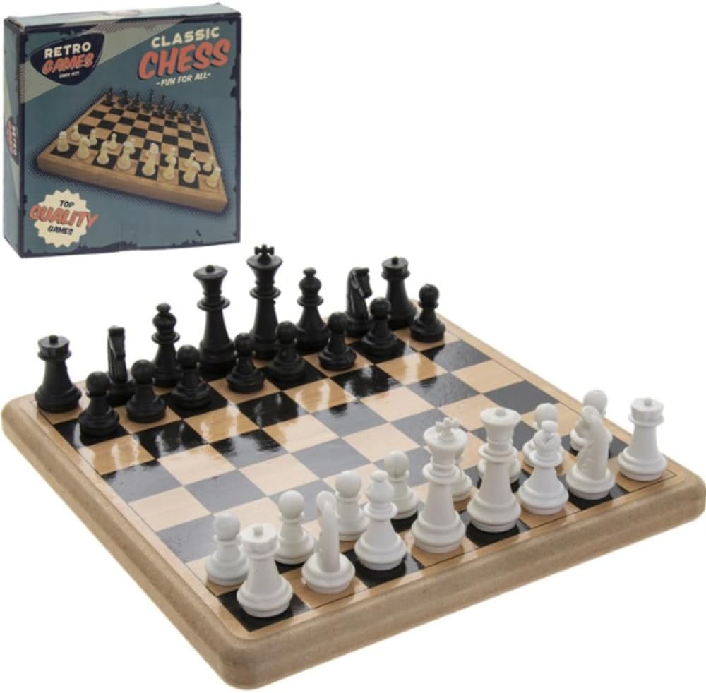 eMKay® Retro Chess Set – Vintage Style Wooden Board Game (21x21x5cm) – Classic Strategy Game in Solid Wood Box – Travel Toy & Gift for Kids and Adults