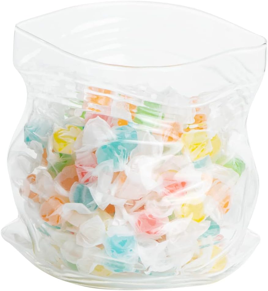 Restaurantware 22 Ounce Glass Zipper Bag 1 Large Glass Bag - Realistic Crinkled Edges Serve Candy Popcorn or Nuts Clear Glass Bag Bowl Dishwasher-Safe Flat Base, White