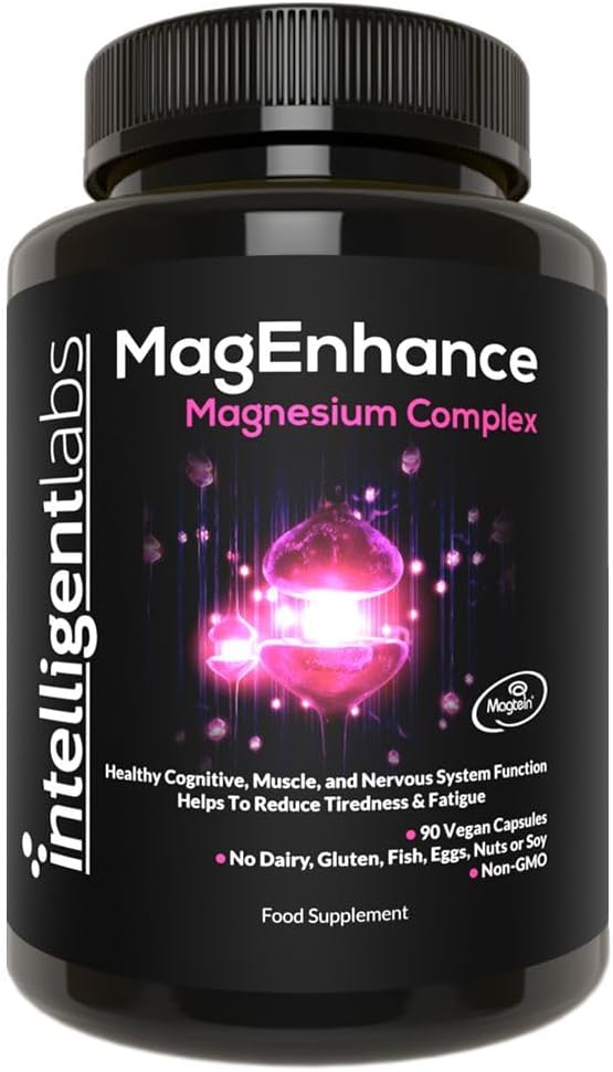 MagEnhance Magnesium Complex for Sleep Support - Magtein® L-threonate, Glycinate & Taurate - Nervous System & Muscle Relaxation, Gentle on the Stomach, 90 Vegan Capsules, 30-Day Supply
