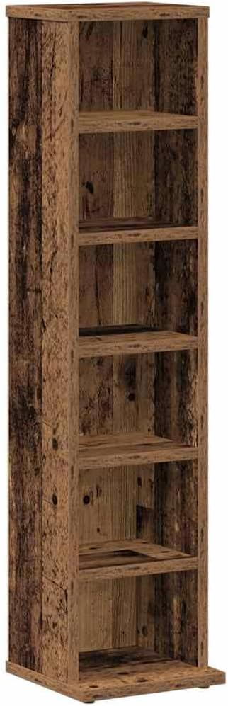 vidaXL cd cabinet old wood cd/dvd storage unit - engineered wood, 21x20x88 cm, brown, modern style for office/bedroom/living room