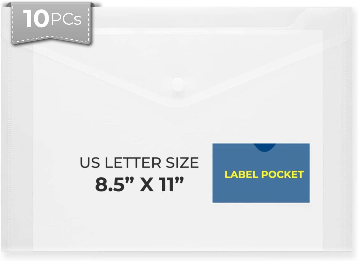 10 Pack Clear Plastic Envelopes with Snap Closure & Label Pocket, Reusable Poly Envelopes Waterproof for A4, US Letter Size, Important Document