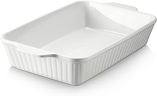 DOWAN Casserole Dish, 9x13 Ceramic Baking Dish, Large Lasagna Pan Deep for Oven, 4.2 Quarts Baking Pan with Handles, Oven Safe and Durable Bakeware for Lasagna, Wedding Gift, White