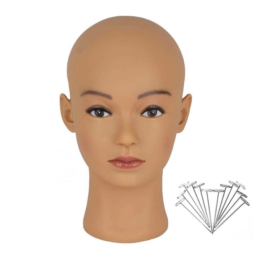 Hairway Female Professional Cosmetology Training Mannequin - Bald Mannequin Head for Wigs Making and Display - With Free T-Pins (Light Brown 21.5 Inch)