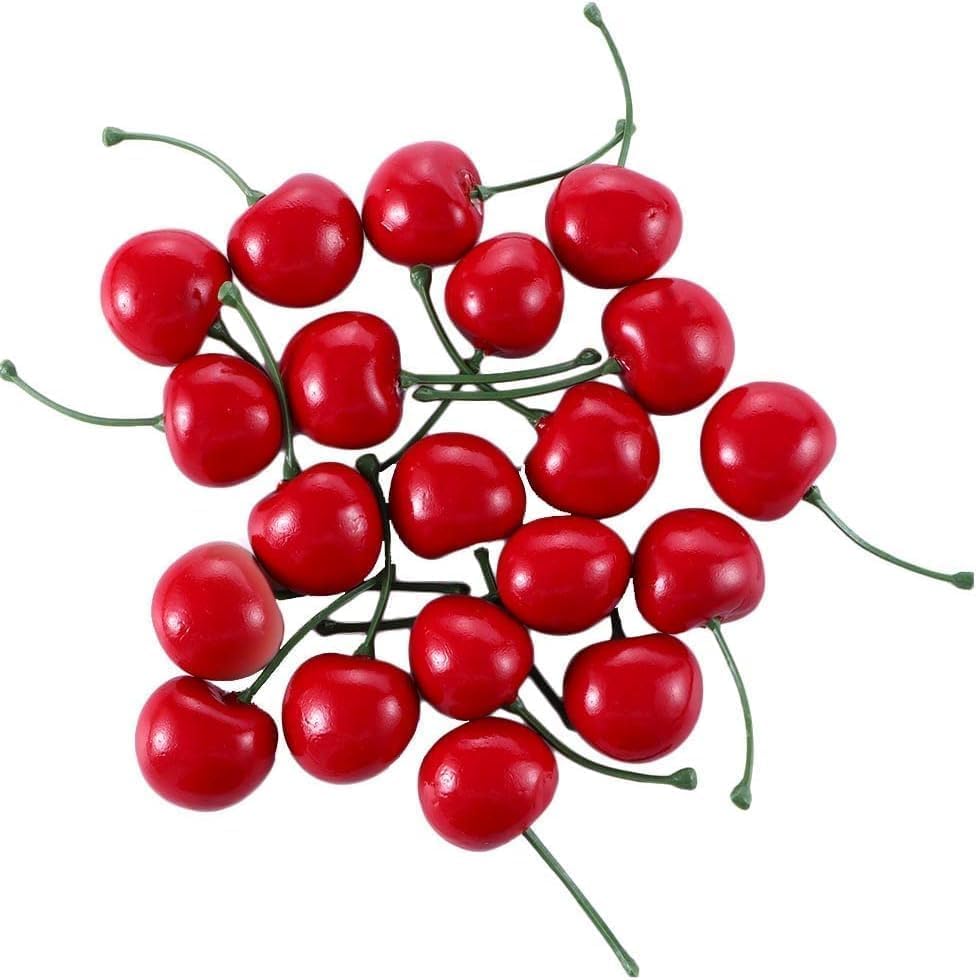 20 Pcs Red Artificial Cherries,Fake Cherries,Fake Fruit Decor Simulation Cherry Model Lifelike Fruit Cherry Ornament,Home Kitchen Party Decoration Desk Ornament Photography Prop Fake Candy,Fake Bake