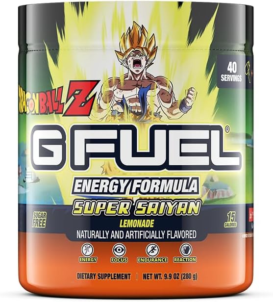G Fuel Dragon Ball Z Energy Drink Powder, Pre Workout Caffeine Mix for Gaming, Sugar Free Focus Amino, Vitamin + Antioxidants, 9.9oz (Lemonade, 40 Servings)