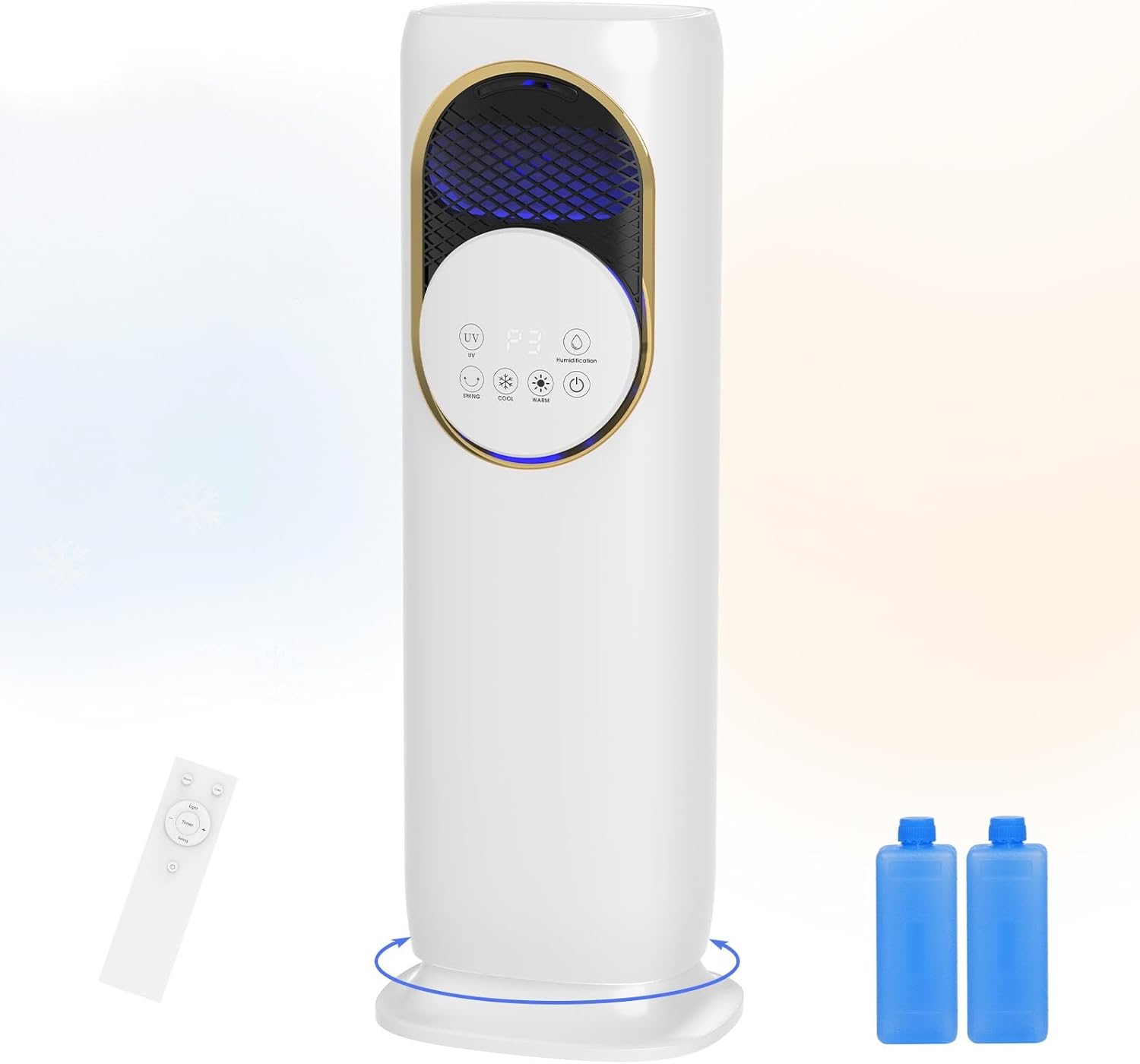 Air Conditioner, Portable Air Cooler, Fan Heater and Cooler, Cooling Fan with Air Humidifier, 4L Water Tank, 3 Wind Speeds, 2 Ice Packs Evaporative Air Cooler for Bedroom, Home (01)