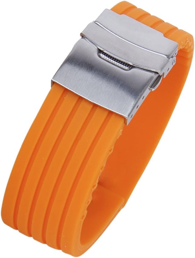 Orange Rubber Watch Strap Band Deployment Buckle Waterproof 22mm