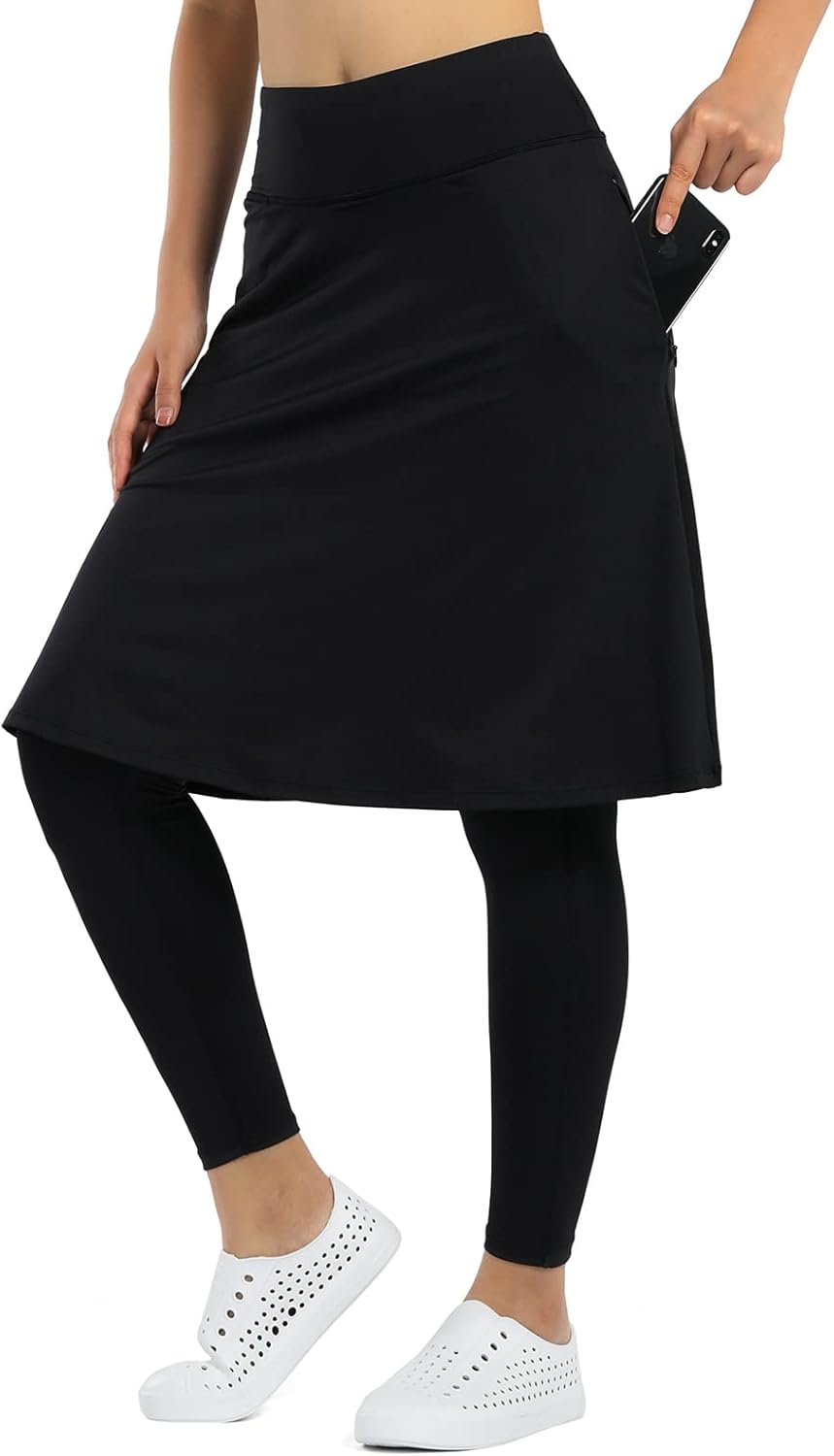 Women Athletic Knee Length Skirts with Full Length Leggings,Skorts Leggings&Skirted Leggings Skorts Women