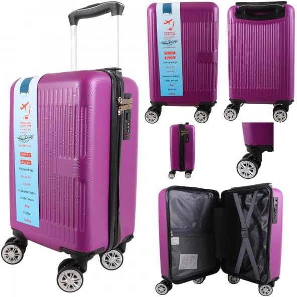 Ryan Air Wizz Air Approved Hardcase Suitcase with Detachable 360 Degree Spinner Wheels - 40x20x25 - Lightweight Ideal for Short Trips - Secure Combination Lock (Purple)