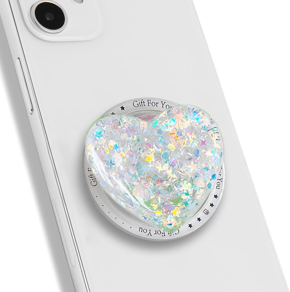TTPSRY Magnetic Phone Grip Stand Airbag Holders Creative Glitter Resin Heart Removable With Magnetic Ring Stylish Decor Accessories Suitable for Girls Smartphones Gifts(Shell sequins)