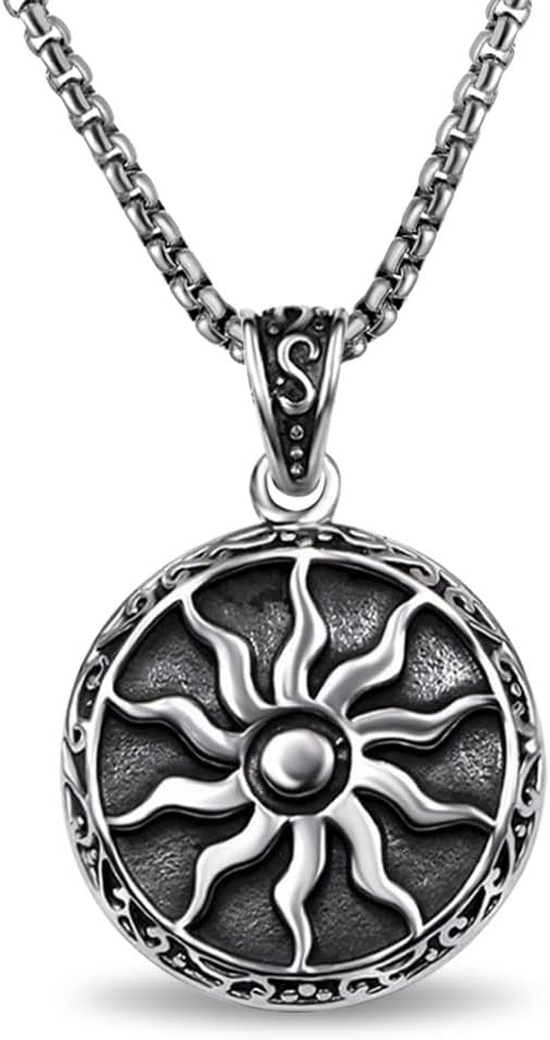 bahamut Greek Jewellery Sun Star Amulets Pendant Necklace for Men Vintage Protective Jewelry,Lucky Charm with Chain