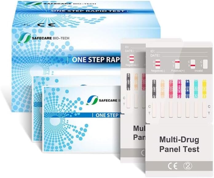 SAFECARE BIO-TECH Professional 7-in-1 Rapid Drug Test Dip Cards Kit for Urine, Cocaine, Opiates, Methadone, Amphetamines, Cannabis, Ecstasy & Benzodiazepines (1)